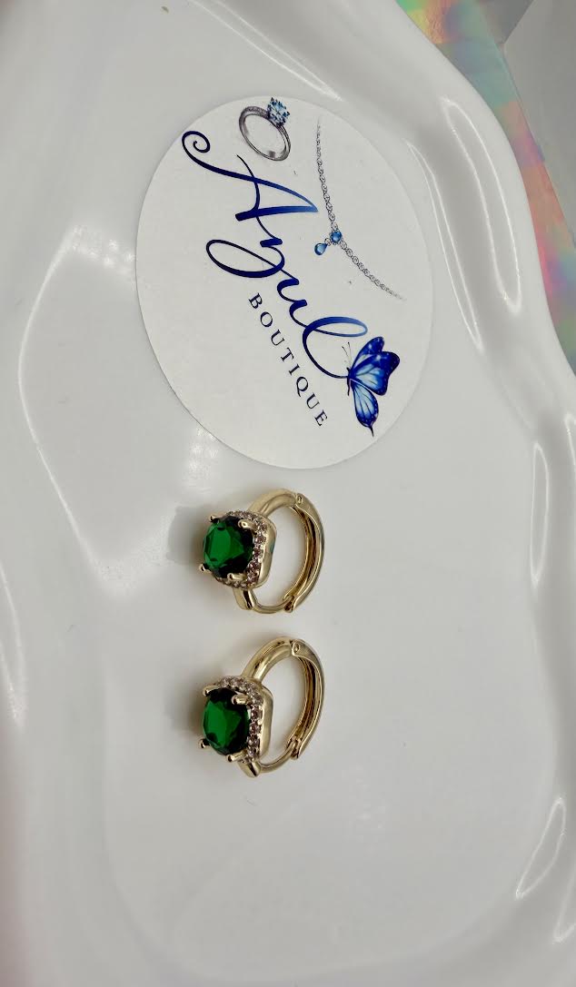 Emerald green stone hoops earrings