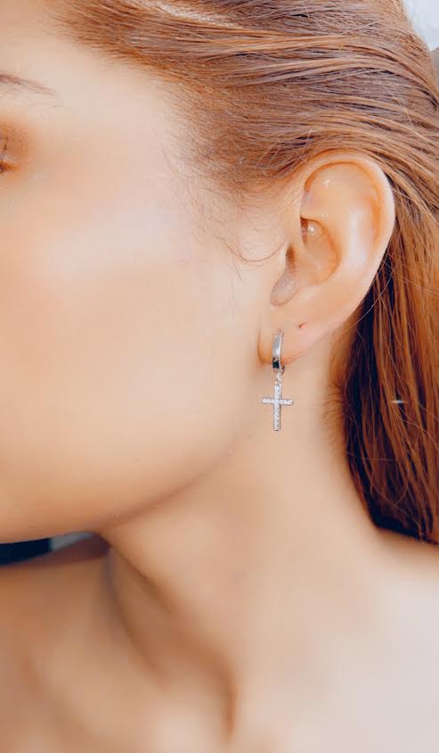 Silver 925 huggie cross earrings