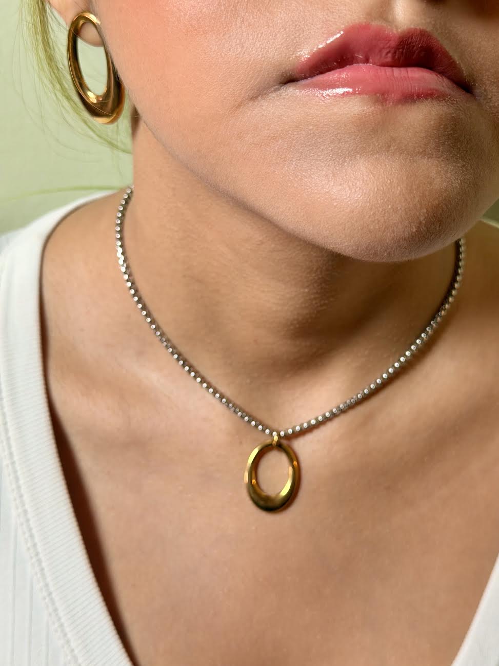 Oval silver and gold set