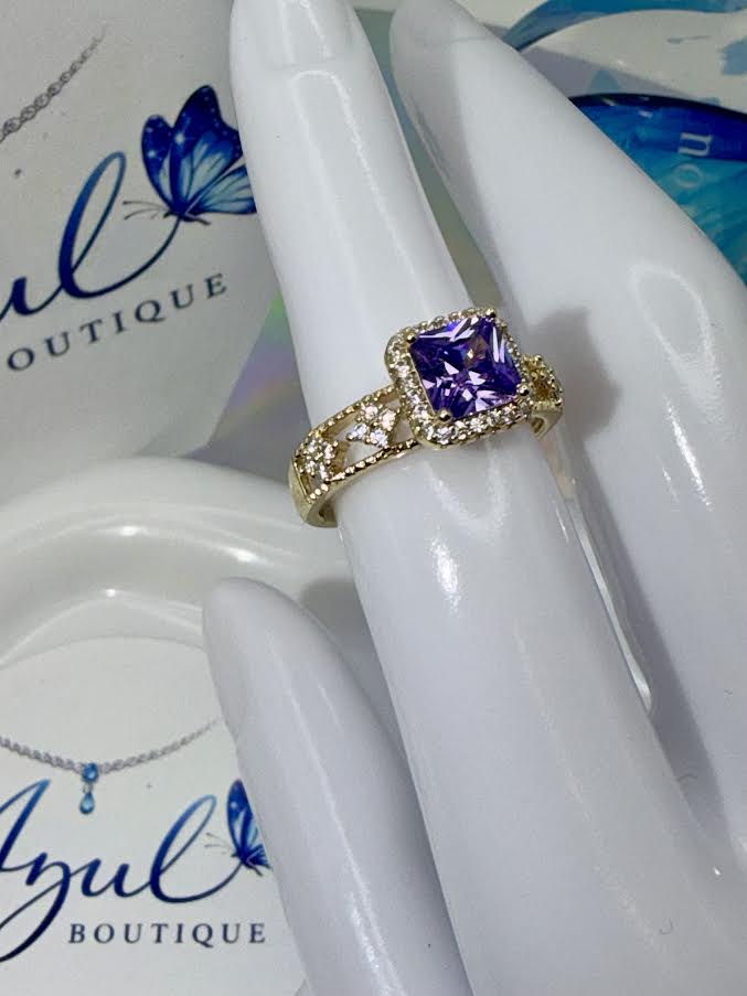 Square purple gemstone ring