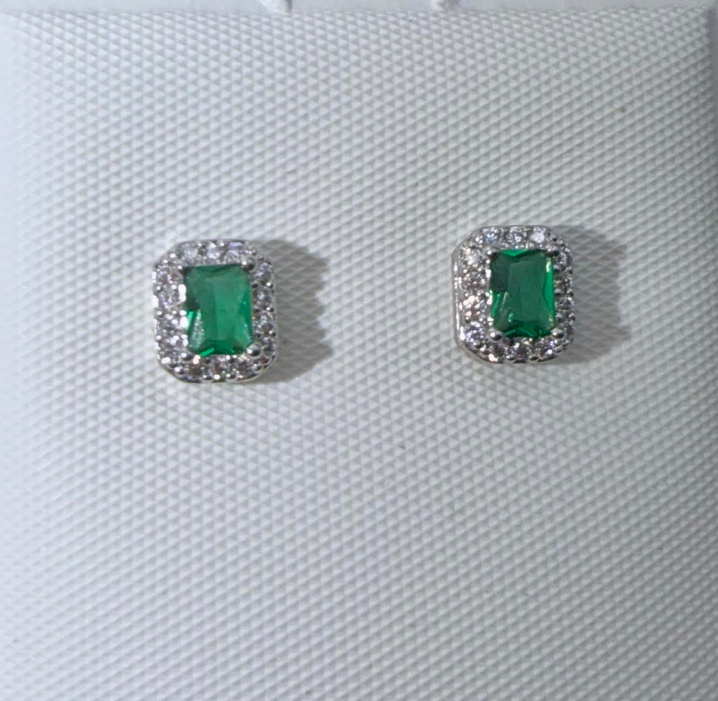 White gold laminated square green studs earrings