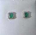White gold laminated square green studs earrings