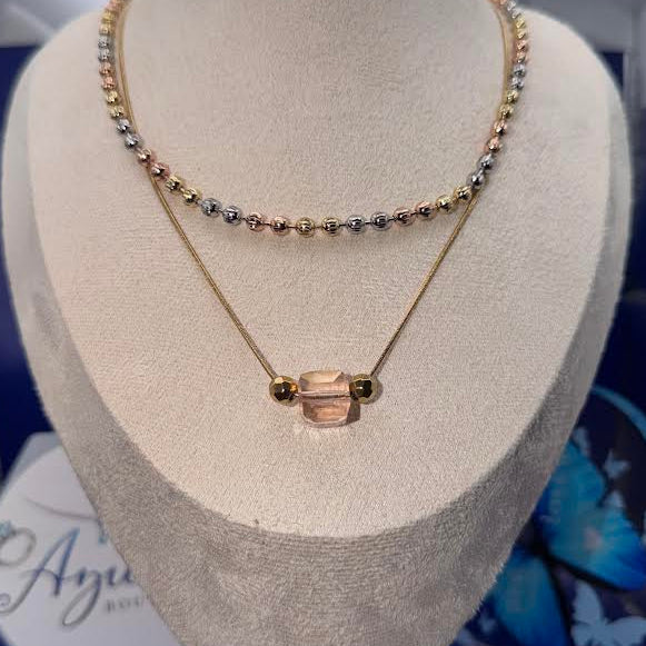 Tri-Color Bead Necklace with Gemstone