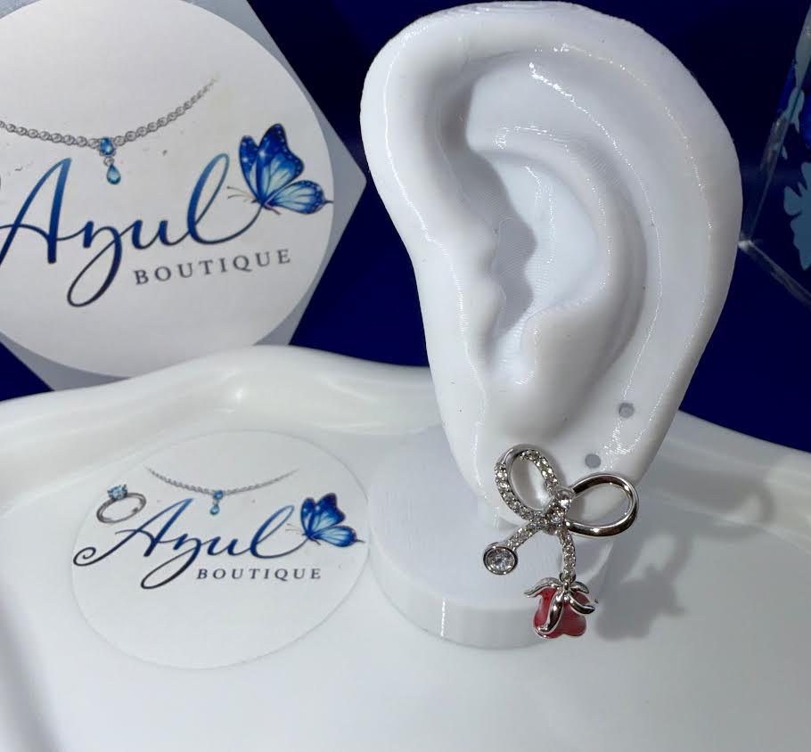 Silver red rose earrings