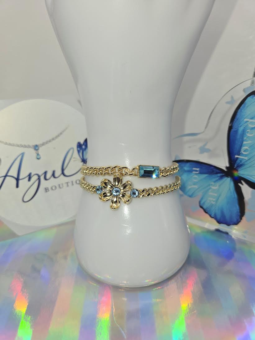Turquoise stone & flower bracelets