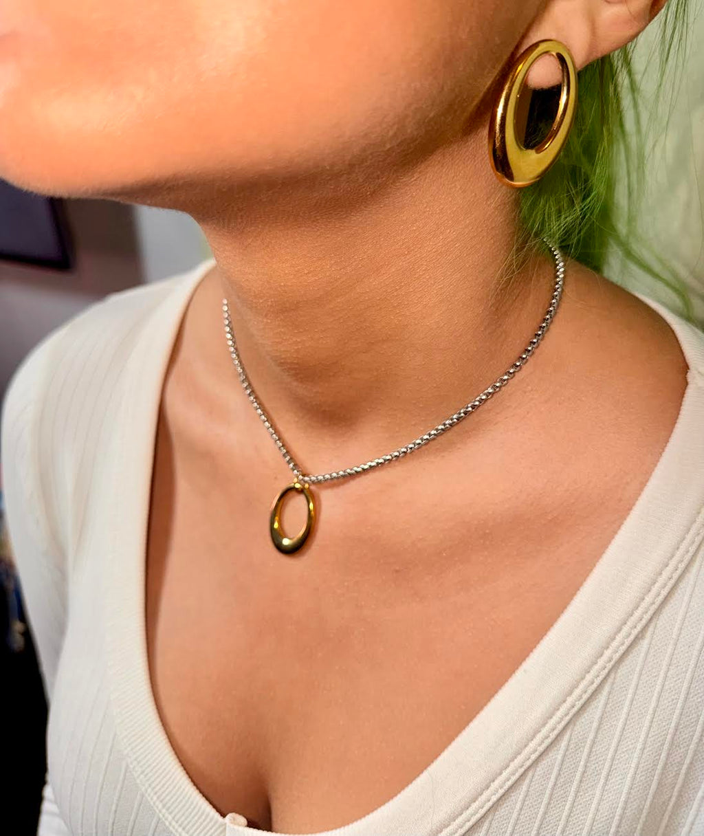 Oval silver and gold set