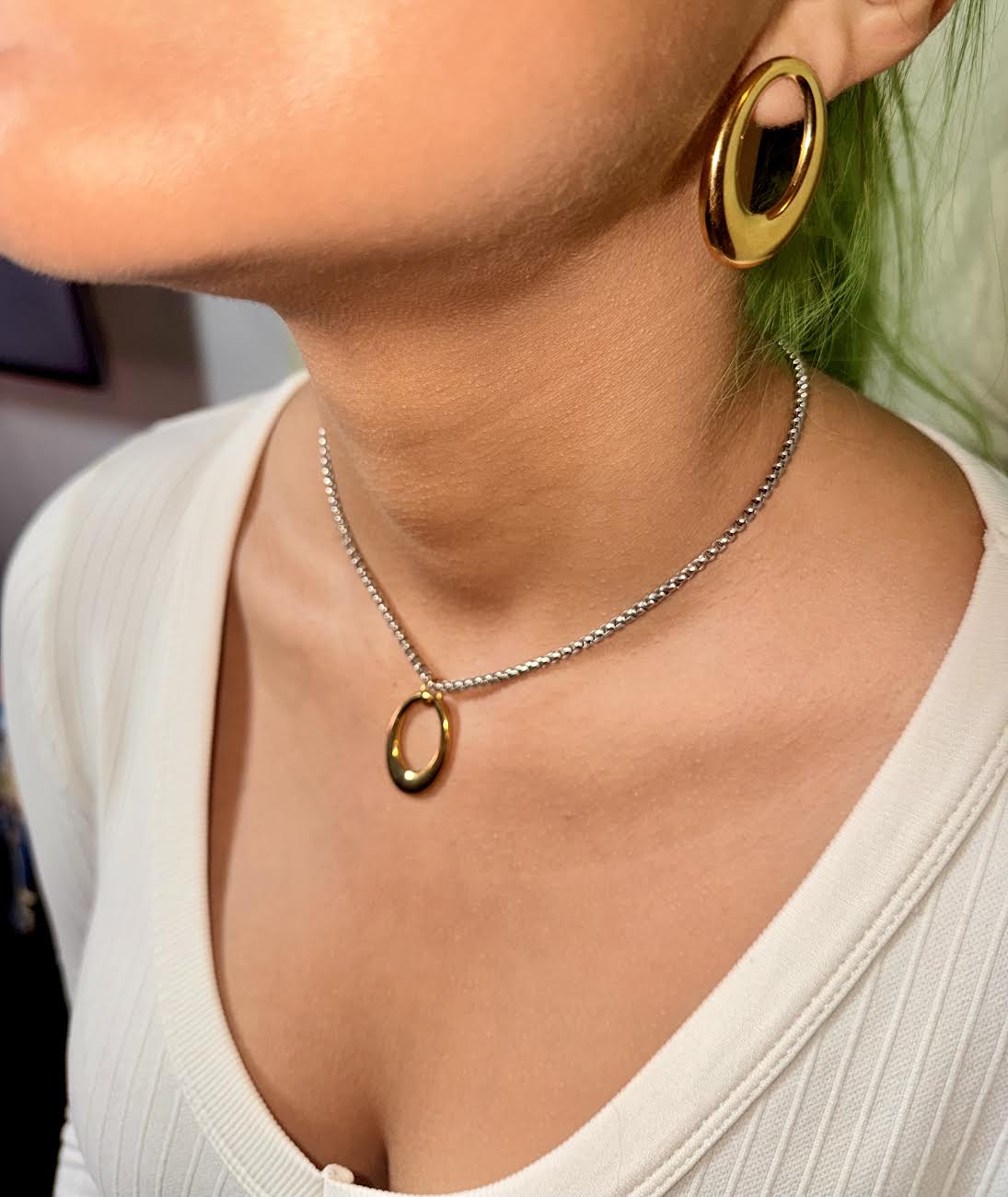 Oval silver and gold set