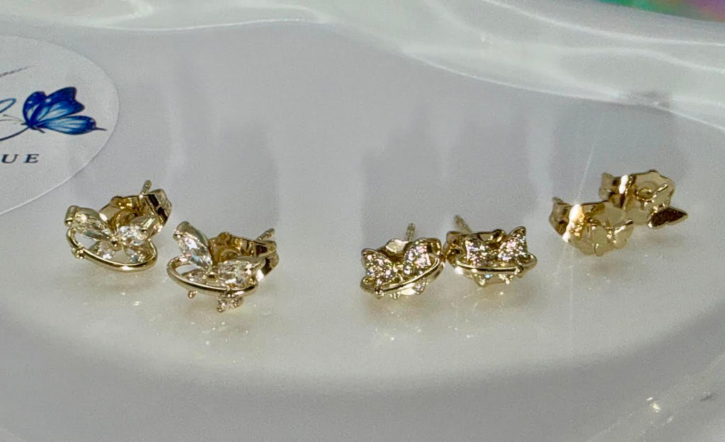 Gold plated little butterfly studs