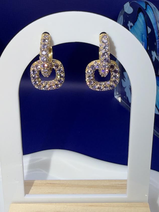 Square Purple Gem Stone Earrings