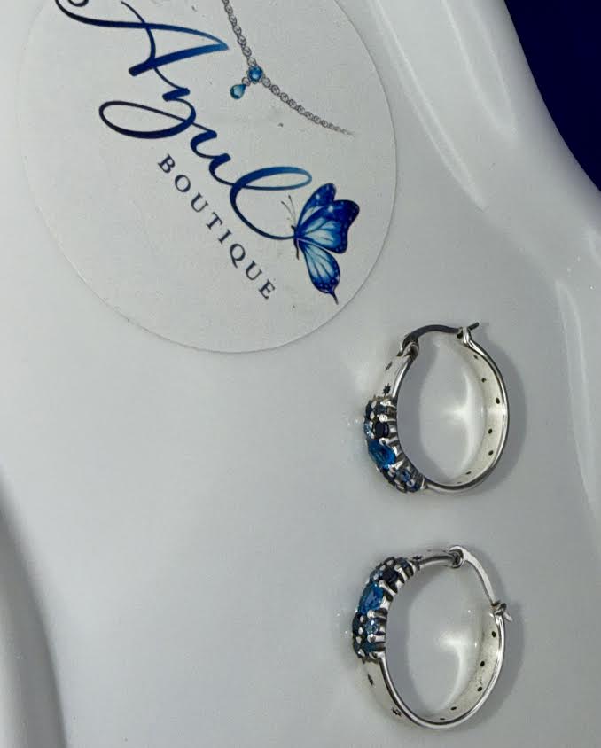 Blue Studded Hop Earrings