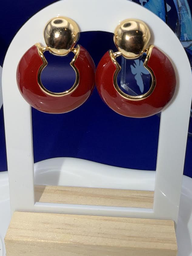 Red Big Hoop Earrings With Gold