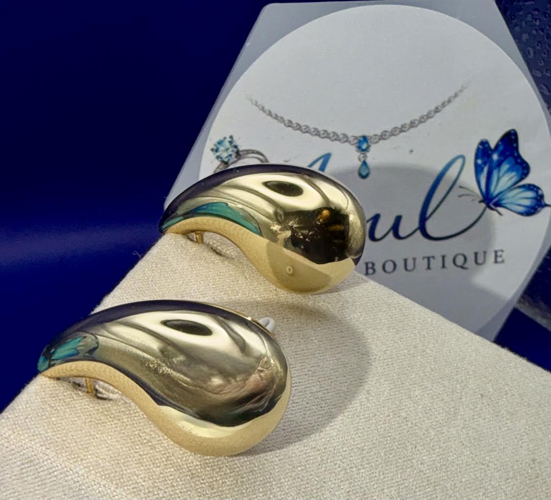 Gold plated big water droplets studs earrings