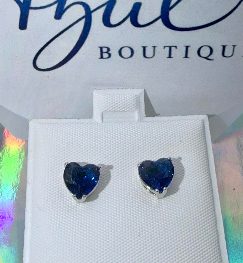 White gold laminated blue heart studs