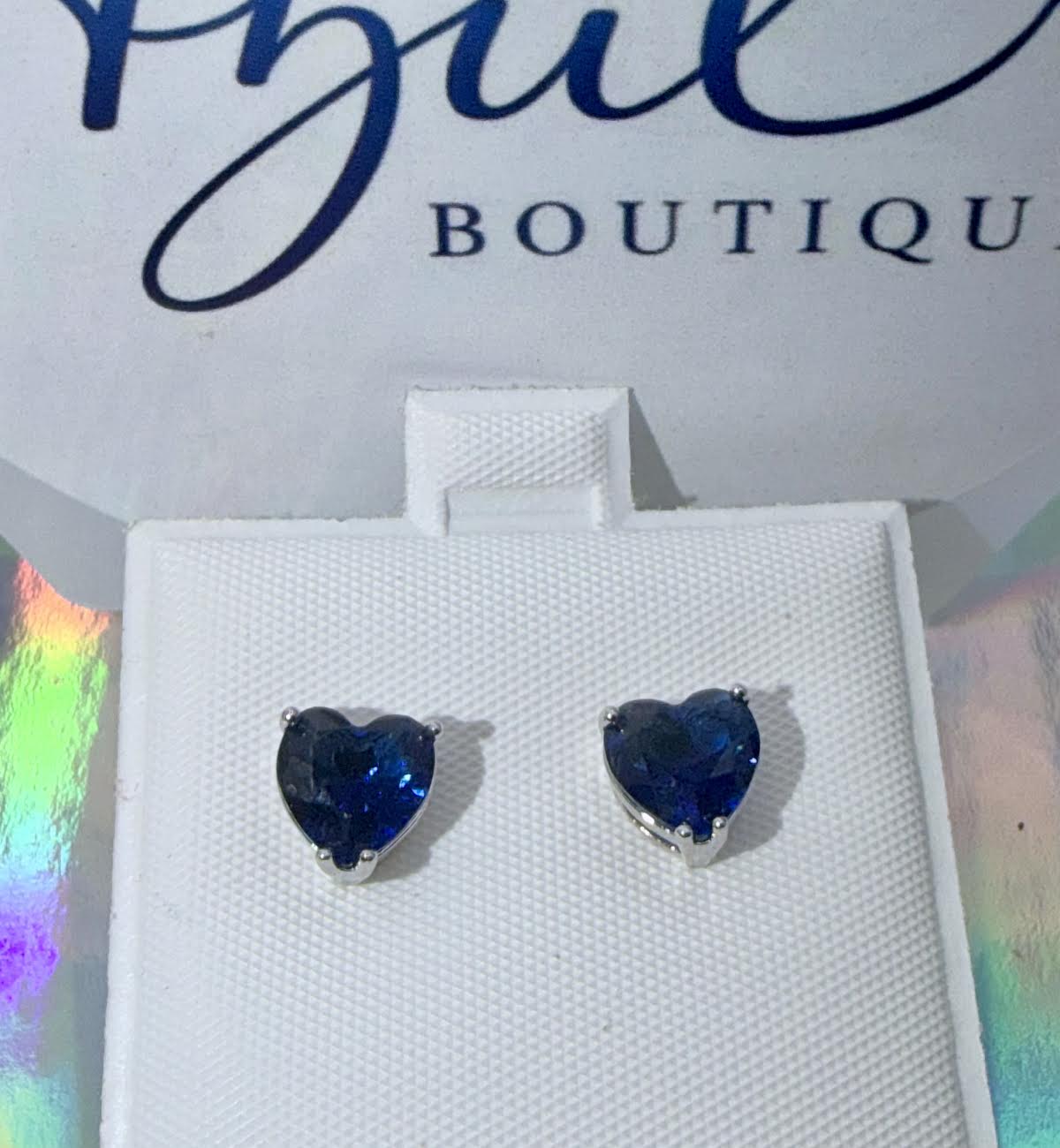 White gold laminated blue heart studs