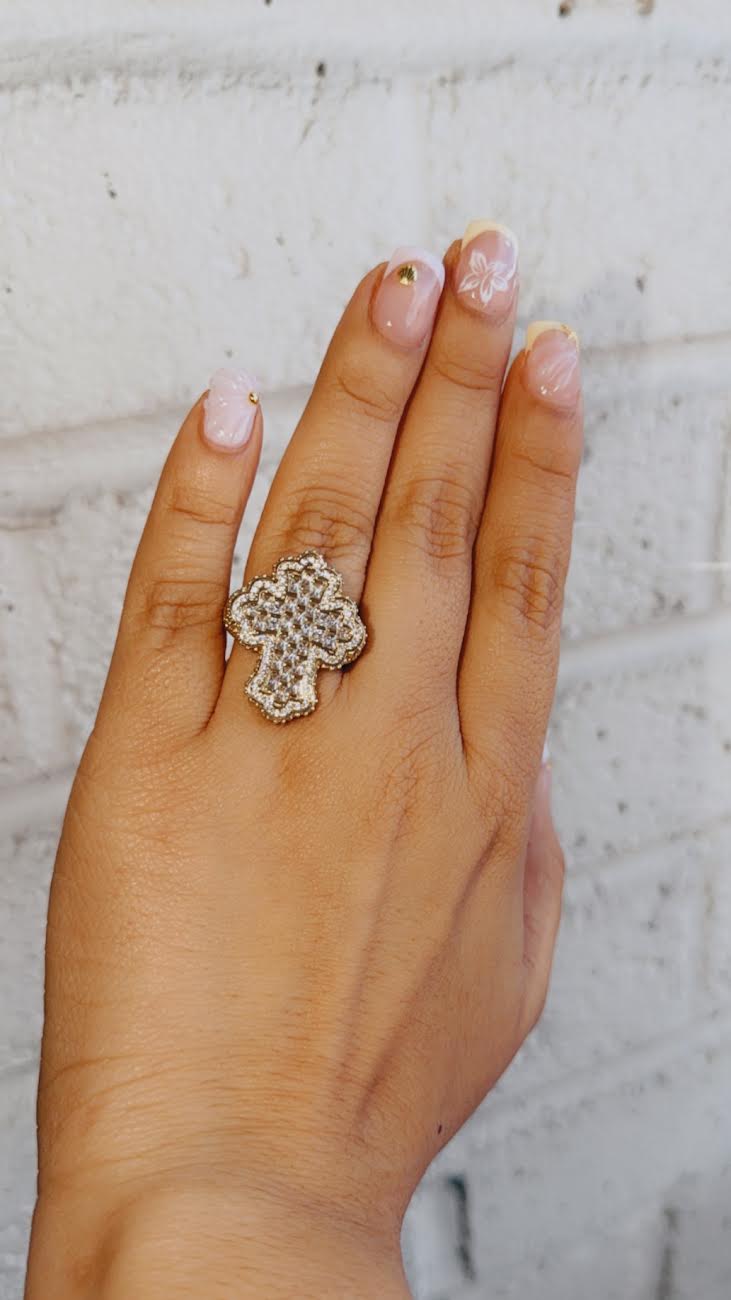 Iced Out Gold Cross Ring