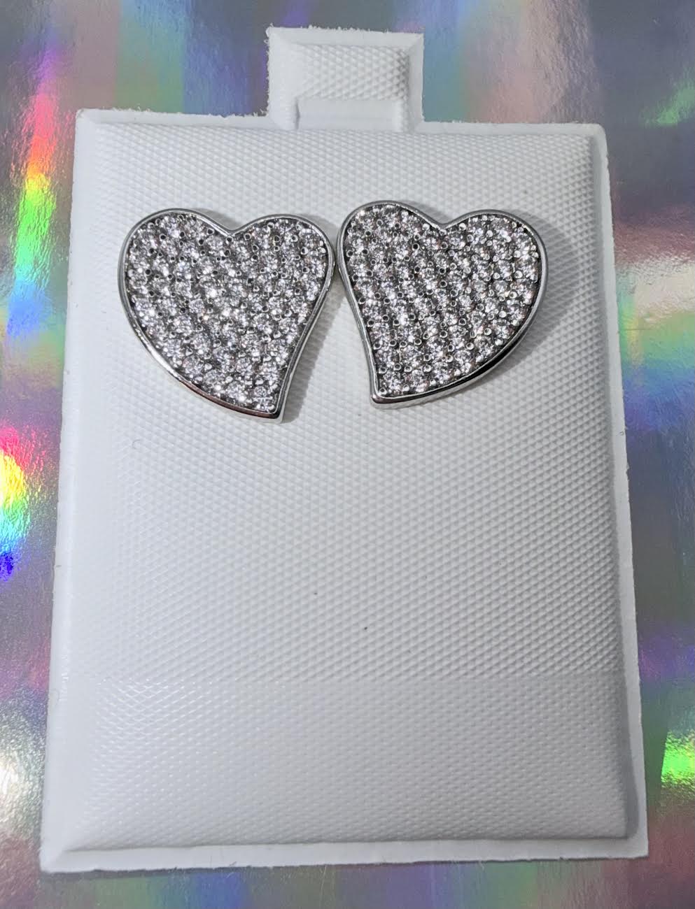 White gold laminated heart studs