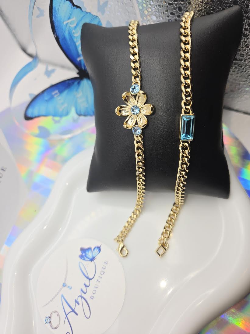 Turquoise stone & flower bracelets