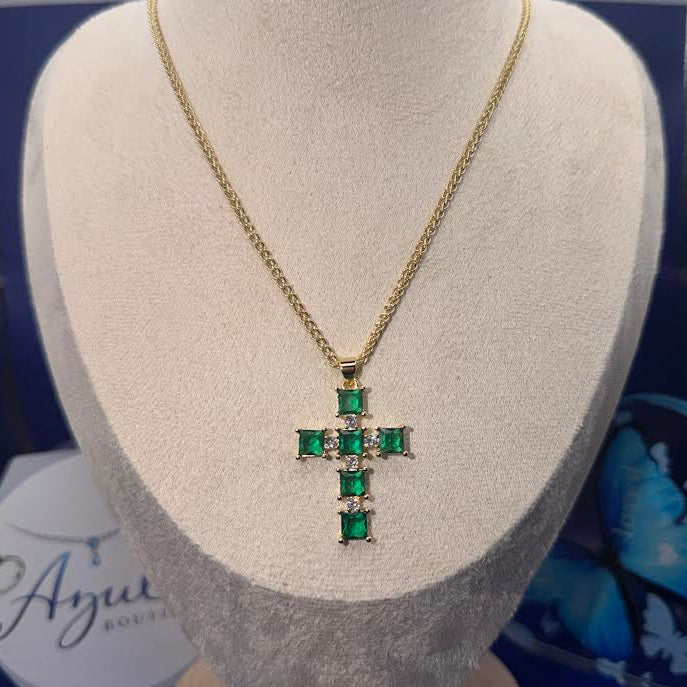 Elegant Gold Vibrant Green Cross