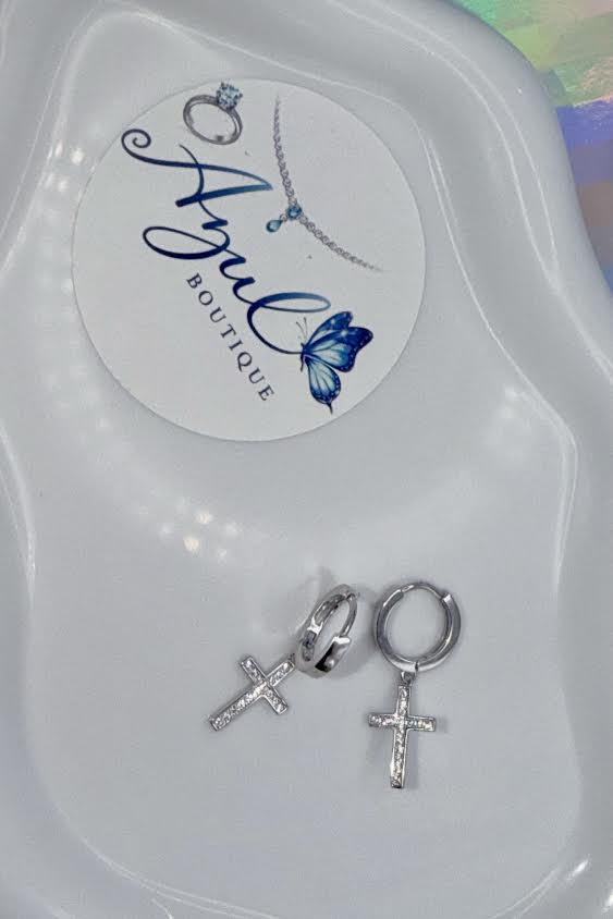 Silver 925 huggie cross earrings