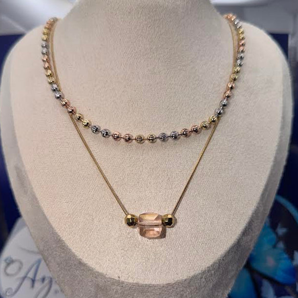Tri-Color Bead Necklace with Gemstone
