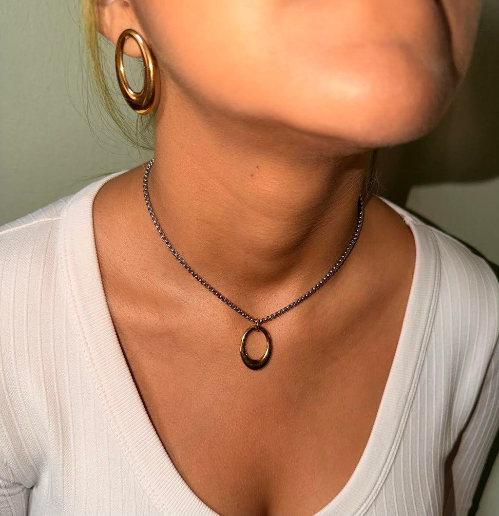 Oval silver and gold set