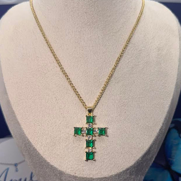 Elegant Gold Vibrant Green Cross