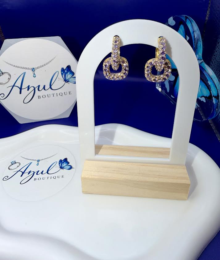 Square Purple Gem Stone Earrings