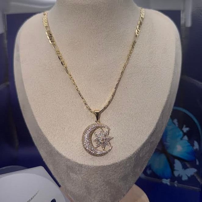 Iced moon & star chain