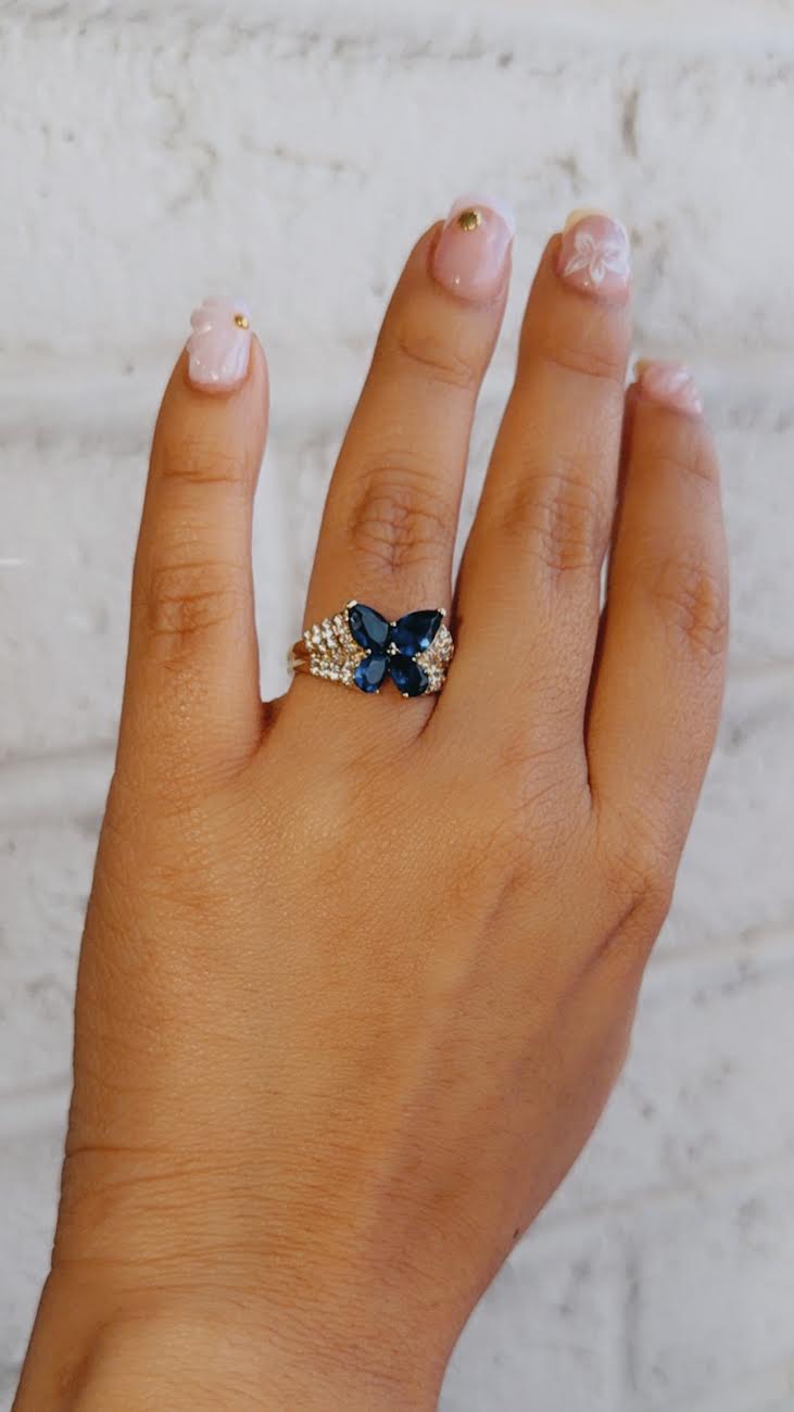 Deep Blue Butterfly Gold Ring