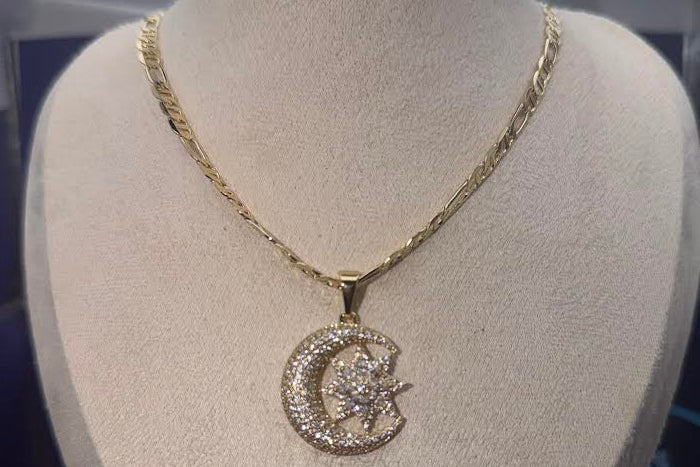 Iced moon & star chain