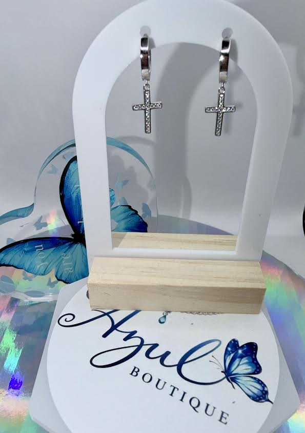 Silver 925 huggie cross earrings