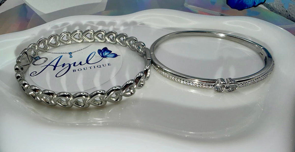 Silver tone Heart bangles