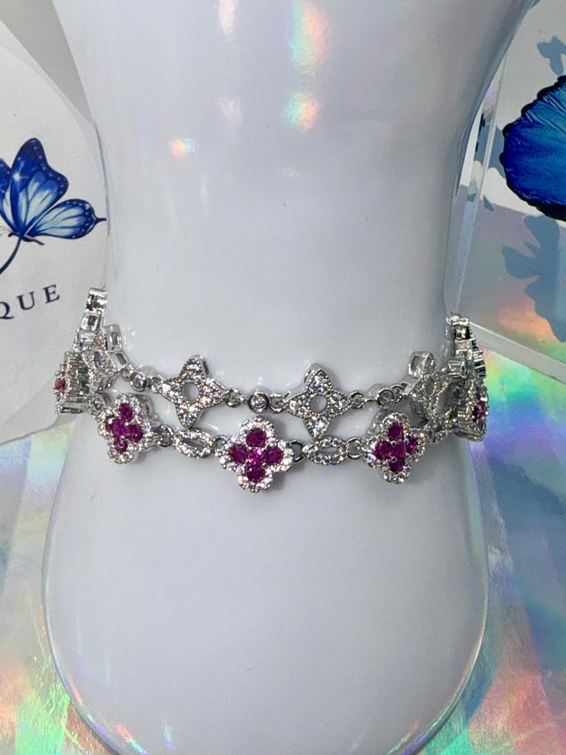 Ruby & Diamond shape Clover Bracelets set