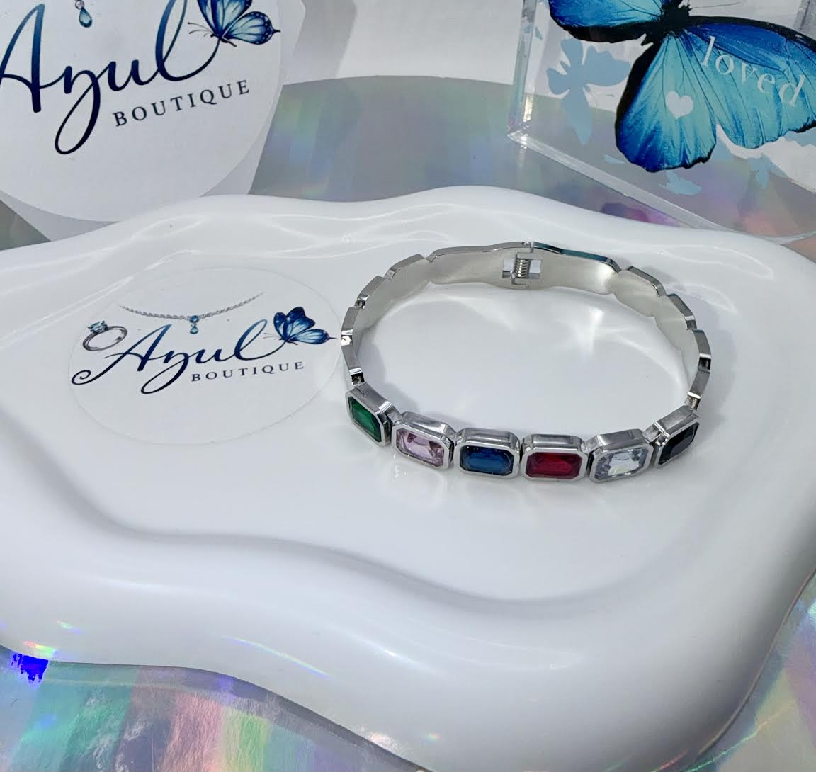Multicolor Silver bangle set
