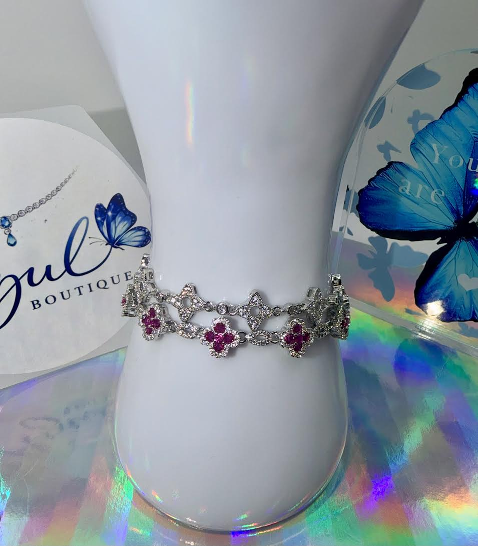 Ruby & Diamond shape Clover Bracelets set