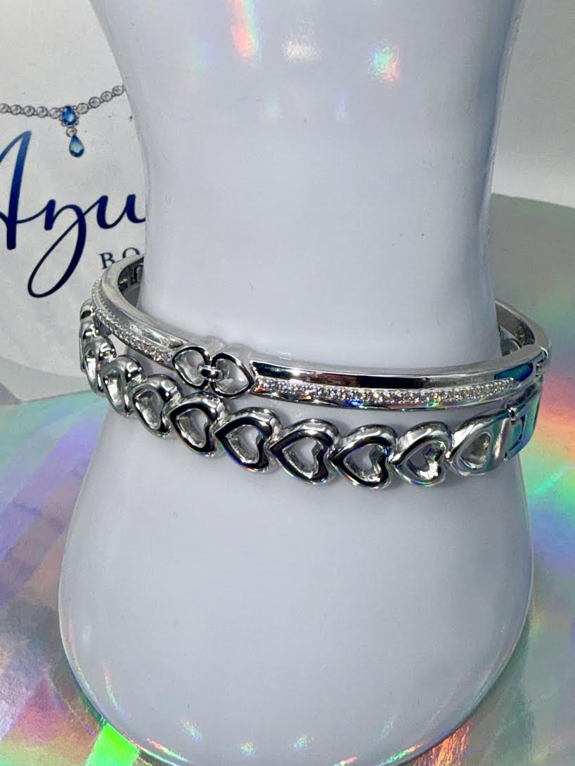 Silver tone Heart bangles