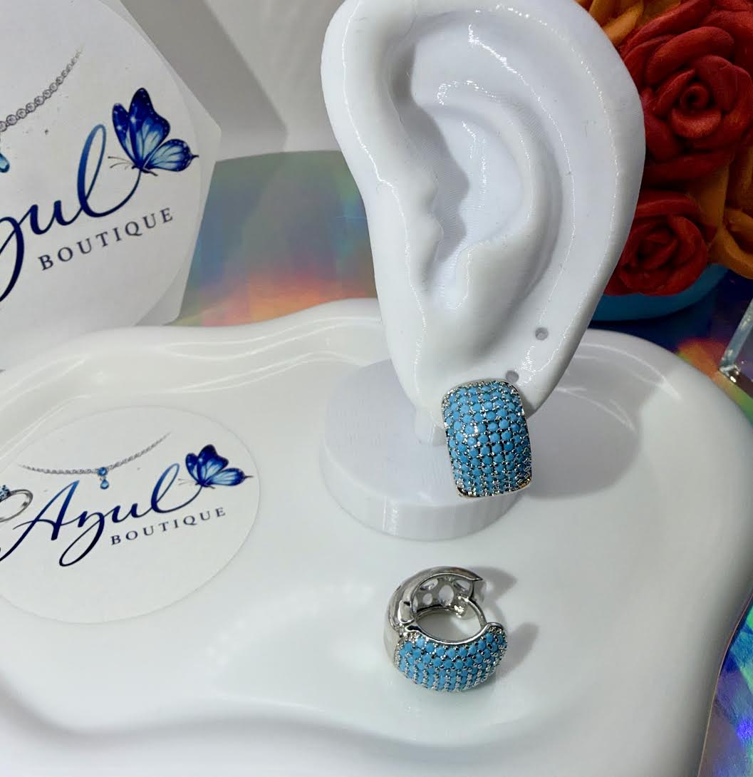 Chunky Turquoise silver hoops earrings