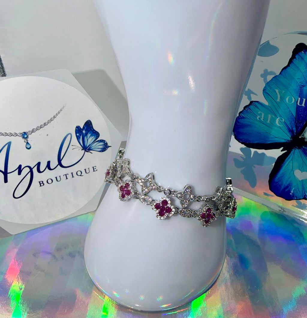 Ruby & Diamond shape Clover Bracelets set