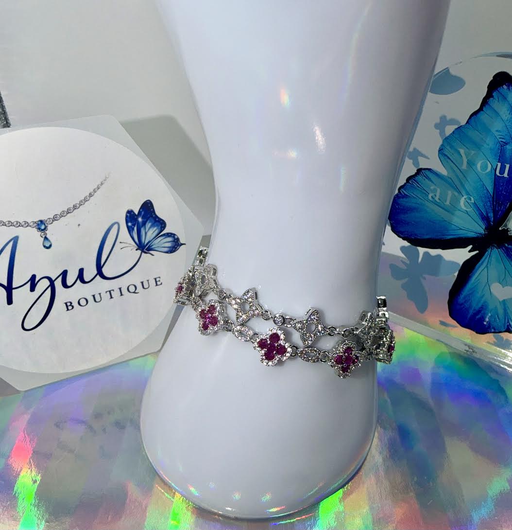 Ruby & Diamond shape Clover Bracelets set