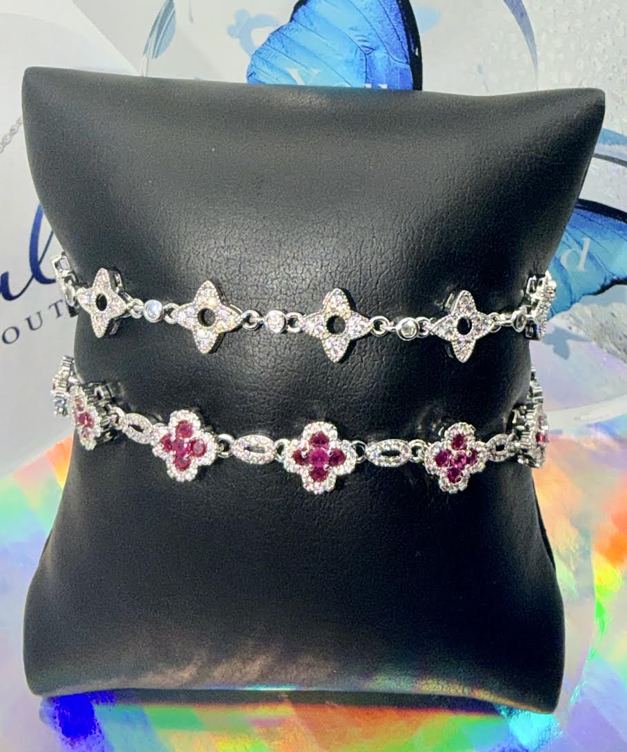 Ruby & Diamond shape Clover Bracelets set