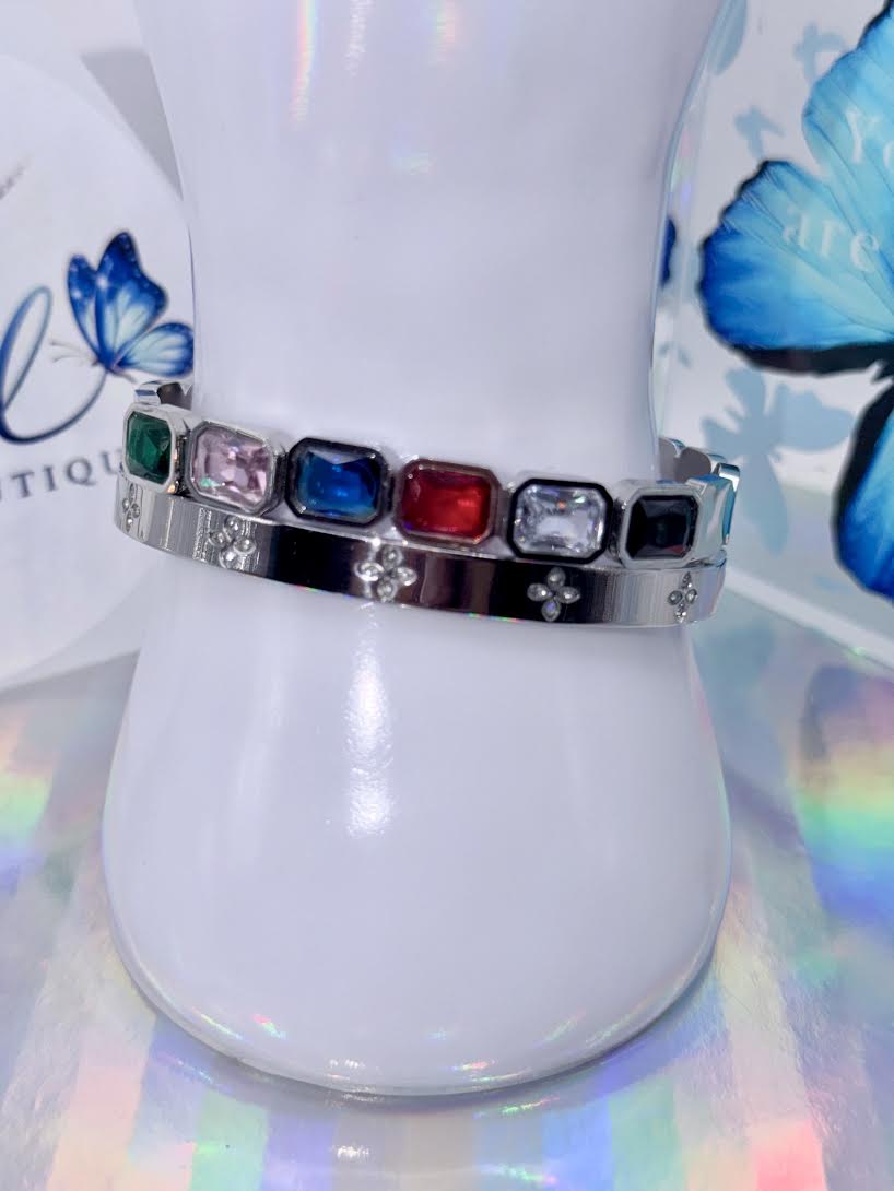 Multicolor Silver bangle set