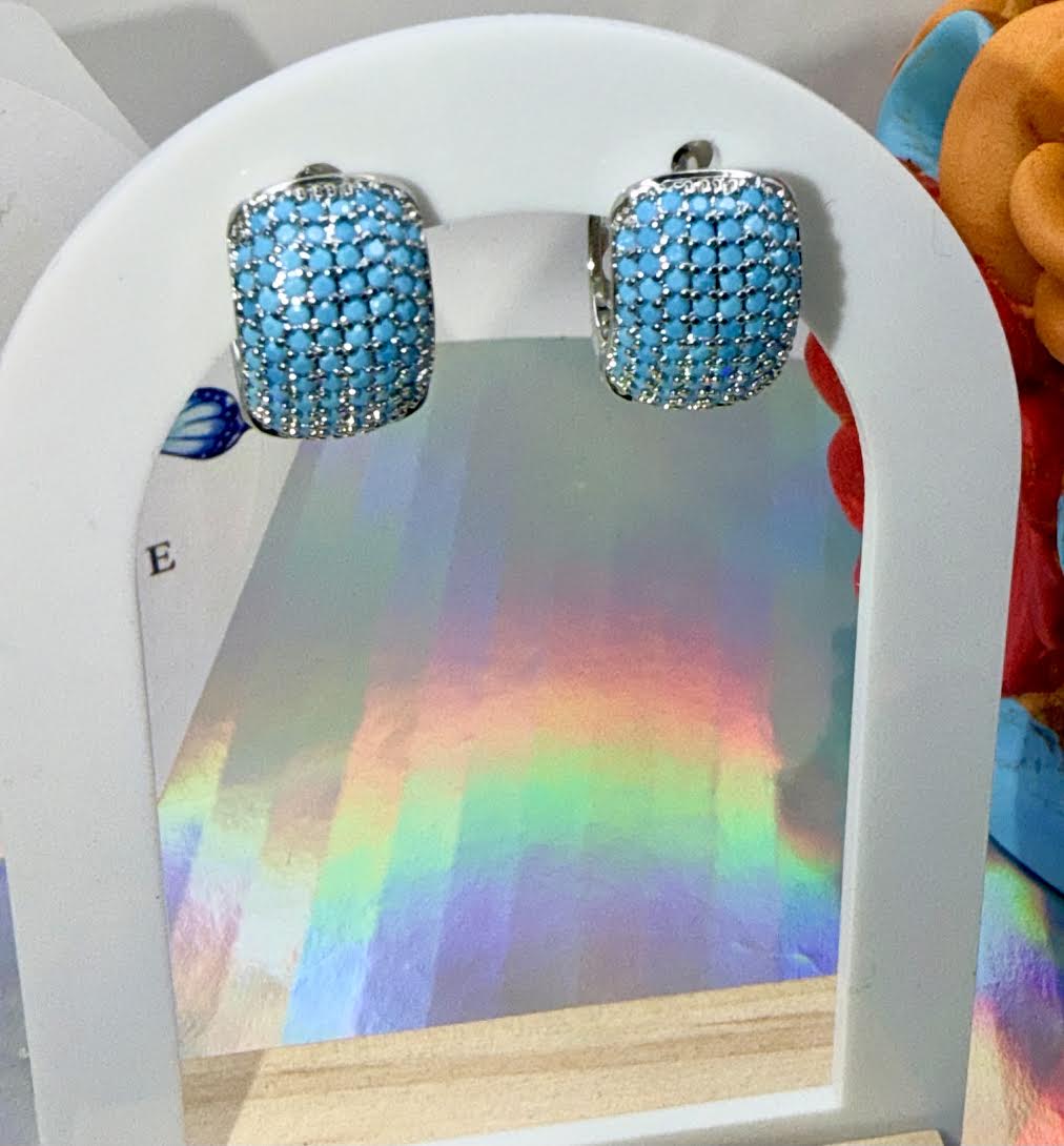 Chunky Turquoise silver hoops earrings
