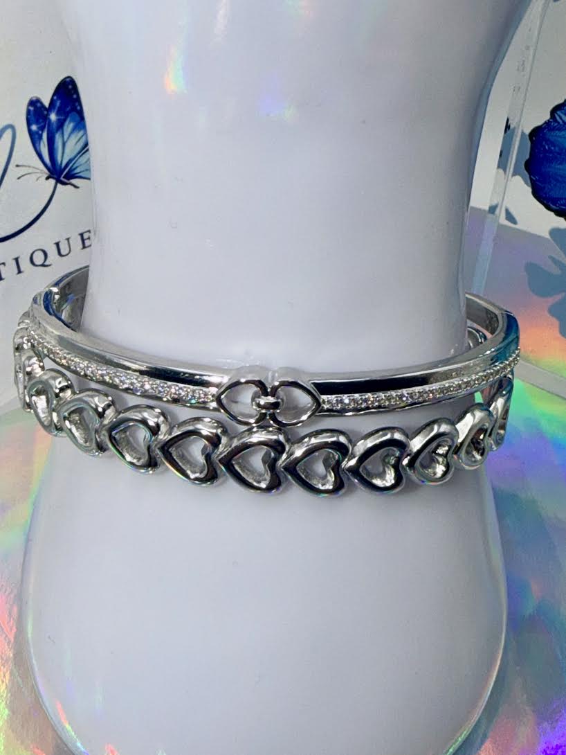 Silver tone Heart bangles