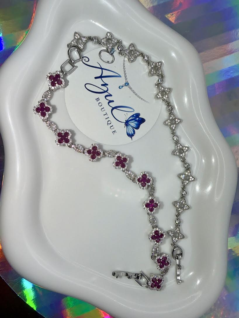 Ruby & Diamond shape Clover Bracelets set