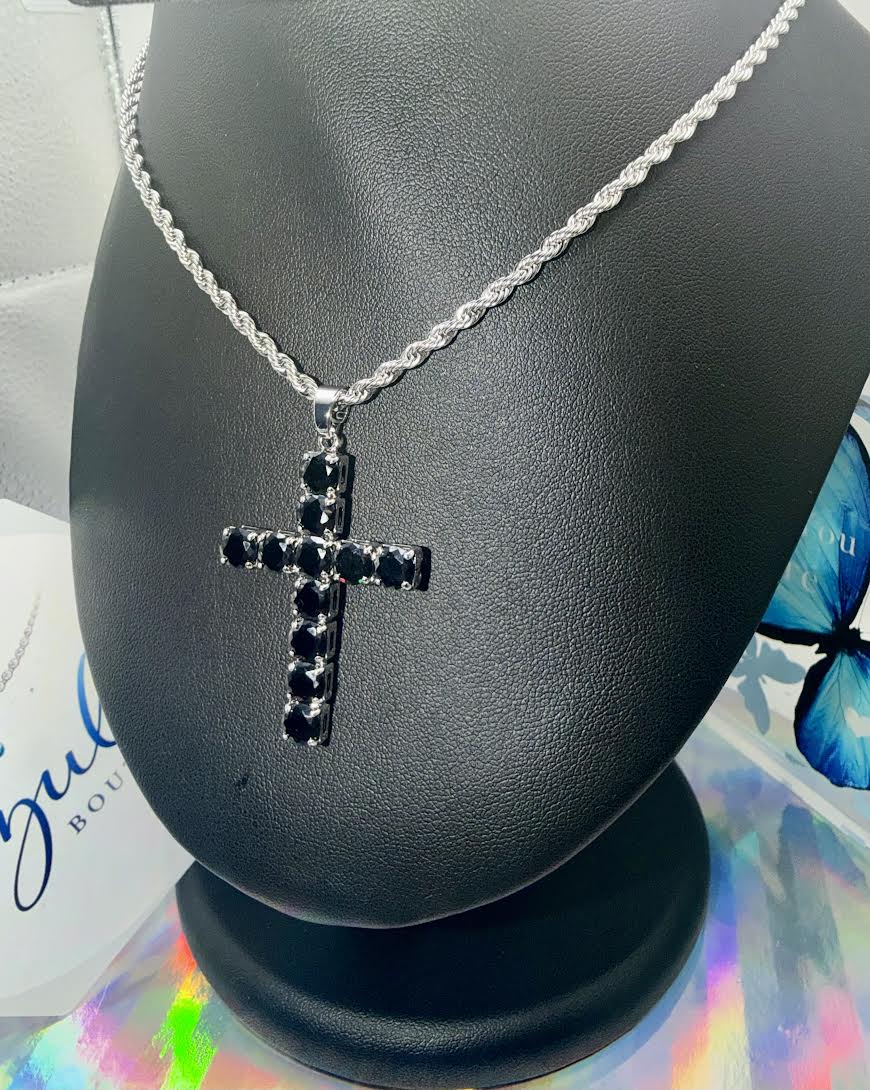 Black and silver cross necklace