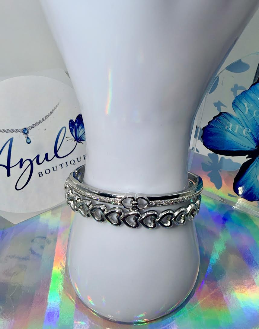 Silver tone Heart bangles