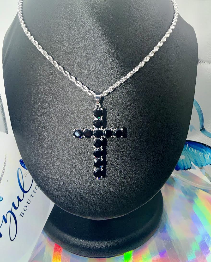 Black and silver cross necklace