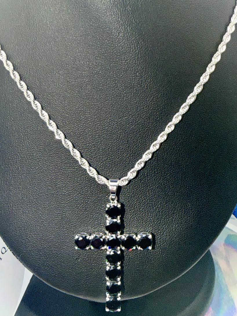 Black and silver cross necklace