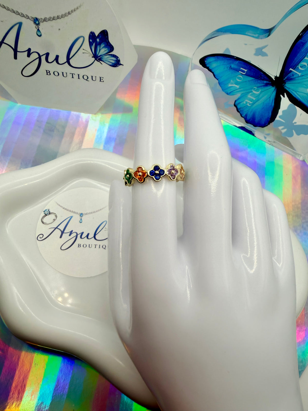 Rainbow Clover Ring