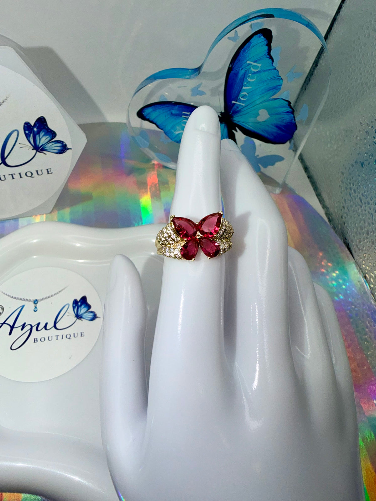 Red Gold Butterfly Ring